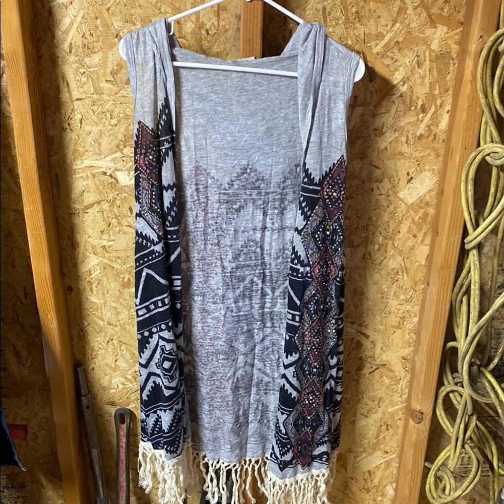 Gray and Black Sleeveless cover with hood
